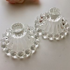 Anchor Hocking clear Boopie candlestick holders circa 1950’s